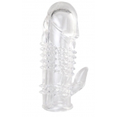 Прозрачная гелевая насадка с шипами и клиторальным отростком - 13 см. - Toyfa Basic - в Березниках купить с доставкой