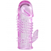 Розовая  гелевая насадка с клиторальным отростком - 13,5 см. - Toyfa Basic - в Березниках купить с доставкой