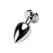 Серебристая коническая анальная пробка с красным кристаллом - 8 см. - ToyFa - купить с доставкой в Березниках