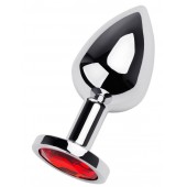 Серебристая коническая анальная пробка с красным кристаллом - 8 см. - ToyFa - купить с доставкой в Березниках