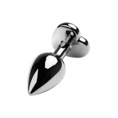 Серебристая коническая анальная пробка с красным кристаллом-сердечком - 7 см. - ToyFa - купить с доставкой в Березниках