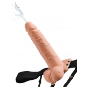 Телесный полый страпон с имитацией эякуляции 7.5  Hollow Squirting Strap-On with Balls Flesh - 21,6 см. - Pipedream - купить с доставкой в Березниках