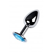 Серебристая конусовидная анальная пробка с голубым кристаллом - 7 см. - ToyFa - купить с доставкой в Березниках