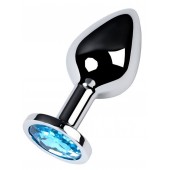 Серебристая конусовидная анальная пробка с голубым кристаллом - 8 см. - ToyFa - купить с доставкой в Березниках