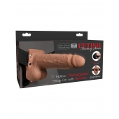 Кофейный перезаряжаемый вибрострапон 7  Hollow Rechargeable Strap-on with Balls - 20,3 см. - Pipedream - купить с доставкой в Березниках