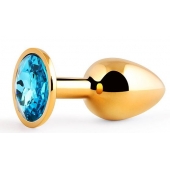 Золотистая анальная пробка с голубым стразом - 7,2 см. - Anal Jewelry Plug - купить с доставкой в Березниках