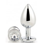 Серебристая анальная втулка с прозрачным кристаллом - 7,1 см. - Dream Toys - купить с доставкой в Березниках