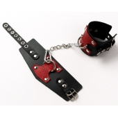 Черные кожаные оковы с красными вставками - Crazy Handmade - купить с доставкой в Березниках