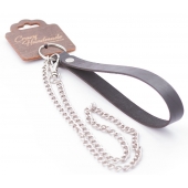 Серебристый металлический поводок с кожаной черной ручкой - 80 см. - Crazy Handmade - купить с доставкой в Березниках