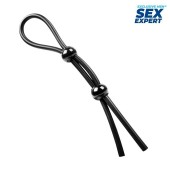 Черное силиконовое лассо с двумя шариками для утяжки - Sex Expert - в Березниках купить с доставкой