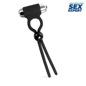 Черное эрекционное кольцо-лассо с вибрацией - Sex Expert - в Березниках купить с доставкой