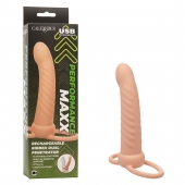 Телесная насадка для двойного проникновения Rechargeable Ribbed Dual Penetrator с вибрацией - California Exotic Novelties - купить с доставкой в Березниках