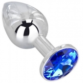Анальное украшение BUTT PLUG  Small с синим кристаллом - 7 см. - Anal Jewelry Plug - купить с доставкой в Березниках