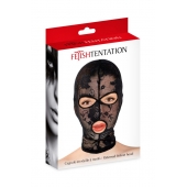 Черная кружевная маска на голову с отверстиями для глаз и рта - Fetish Tentation - купить с доставкой в Березниках