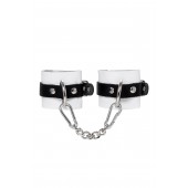 Бело-черные кожаные наручники с одним ремешком с люверсами - Pecado - купить с доставкой в Березниках