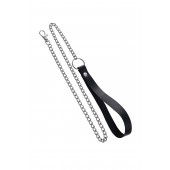 Поводок с ручкой из черной натуральной кожи и карабином для ошейника - Pecado - купить с доставкой в Березниках