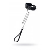 Кожаный двухслойный ошейник с белой строчкой и поводком - Pecado - купить с доставкой в Березниках