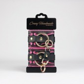 Черные кожаные наручники с розовой строчкой - Crazy Handmade - купить с доставкой в Березниках