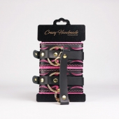 Черные кожаные оковы с розовой строчкой - Crazy Handmade - купить с доставкой в Березниках