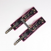 Черные кожаные оковы с розовой строчкой - Crazy Handmade - купить с доставкой в Березниках