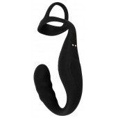 Черное эрекционное кольцо со стимуляцией промежности и анальной пробкой Cock Ring with RC Prostate Plug - Orion - в Березниках купить с доставкой