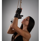 Черные высокие кожаные наручники для подвешивания - Crazy Handmade - купить с доставкой в Березниках