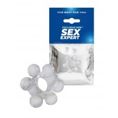 Прозрачное эластичное эрекционное кольцо с 6 шариками - Sex Expert - в Березниках купить с доставкой