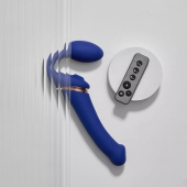 Синий безремневой страпон Multi Orgasm Bendable Strap-On size L с клиторальной стимуляцией - Strap-on-me - купить с доставкой в Березниках