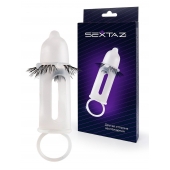Эластичная насадка на пенис с подхватом мошонки и стимулирующими «ресничками» - Sextaz - в Березниках купить с доставкой