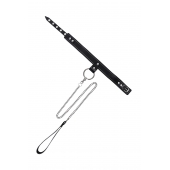 Черный узкий однослойный ошейник с серебристым поводком-цепочкой - Pecado - купить с доставкой в Березниках