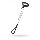 Черный узкий однослойный ошейник с серебристым поводком-цепочкой - Pecado - купить с доставкой в Березниках