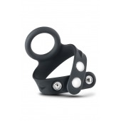 Черное эрекционное кольцо с подхватом мошонки на кнопках VS6 - Blush Novelties - в Березниках купить с доставкой