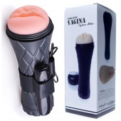 Телесный мастурбатор-вагина в черной колбе с вибрацией - Boys of Toys - в Березниках купить с доставкой