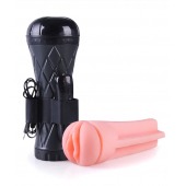 Телесный мастурбатор-вагина в черной колбе с вибрацией - Boys of Toys - в Березниках купить с доставкой