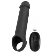Черная вибронасадка для пениса с хомутом для мошонки и пультом ДУ Remote Controlled Penis Extension - Orion - в Березниках купить с доставкой