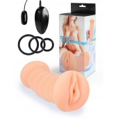 Телесный двусторонний мастурбатор с вибропулей и эрекционными кольцами в комплекте - Sexy Girl - в Березниках купить с доставкой