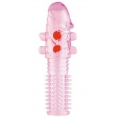 Гелевая розовая насадка с шариками и шипами - 14 см. - ToyFa - в Березниках купить с доставкой