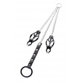 Черно-серебристые зажимы для сосков с кольцом для пениса TOYFA Metal - ToyFa - купить с доставкой в Березниках