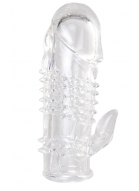 Прозрачная гелевая насадка с шипами и клиторальным отростком - 13 см. - Toyfa Basic - в Березниках купить с доставкой