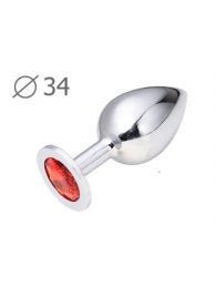 Коническая серебристая анальная втулка с красным кристаллом - 8,2 см. - Anal Jewelry Plug - купить с доставкой в Березниках