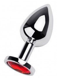 Серебристая коническая анальная пробка с красным кристаллом - 8 см. - ToyFa - купить с доставкой в Березниках