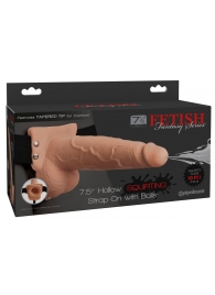 Телесный полый страпон с имитацией эякуляции 7.5  Hollow Squirting Strap-On with Balls Flesh - 21,6 см. - Pipedream - купить с доставкой в Березниках