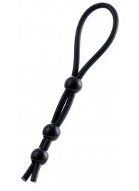 Черное лассо на пенис с тремя бусинами - A-toys - в Березниках купить с доставкой