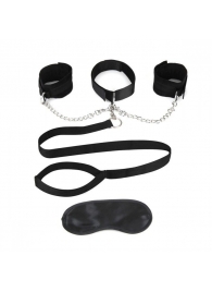 Чёрный ошейник с наручниками и поводком Collar Cuffs   Leash Set - Lux Fetish - купить с доставкой в Березниках