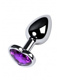 Серебристая коническая анальная пробка с фиолетовым кристаллом-сердечком - 7 см. - ToyFa - купить с доставкой в Березниках