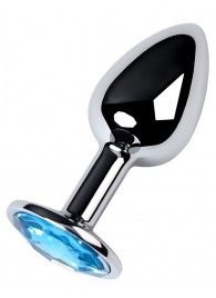 Серебристая конусовидная анальная пробка с голубым кристаллом - 7 см. - ToyFa - купить с доставкой в Березниках