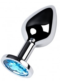 Серебристая конусовидная анальная пробка с голубым кристаллом - 8 см. - ToyFa - купить с доставкой в Березниках