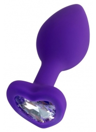 Фиолетовая анальная втулка Diamond Heart с прозрачным кристаллом - 7 см. - ToyFa - купить с доставкой в Березниках