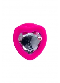 Розовая анальная втулка Diamond Heart с прозрачным кристаллом - 9,5 см. - ToyFa - купить с доставкой в Березниках