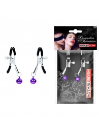 Оригинальные зажимы на соски с фиолетовыми шариками - Notabu - купить с доставкой в Березниках